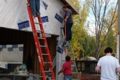 Students and mentors building shop